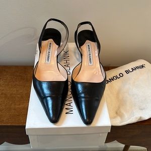 Manolo Blahnik black leather Carolyne sling backs